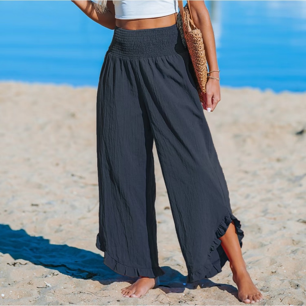 Cupshe-Never worn but washed-Navy High Waist Smocked Pants - Picture 1 of 1